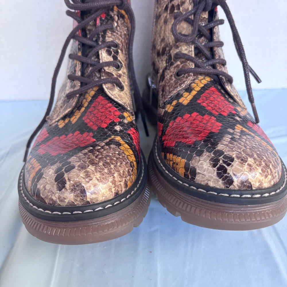 Jellypop Scotland Women Snake Print Combat Boots Chunky Heel Lace Up ‎ Zip  6.5M
